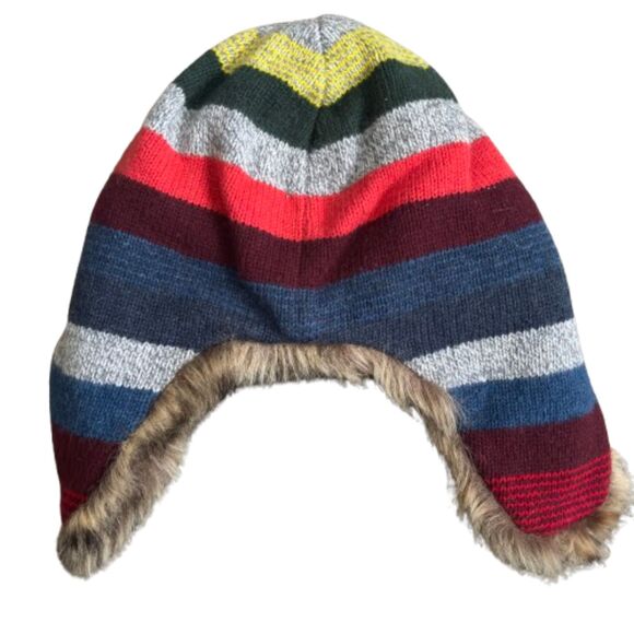 Baby Gap Throw Back Crazy Strip Faux Fur Trim Winter Trapper Hat 18-24 mos. - Picture 4 of 4